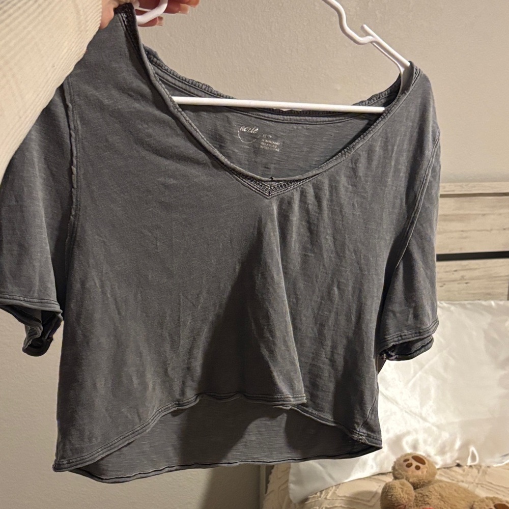 Aerie Charcoal V-Neck Crop Top